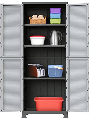 LAPOOH Kunststoffschrank 68x39x171,5 cm, Lagerschrank, Kunstoffschränke, Putzmittelschrank, Beistellschrank, Geräteschrank, Mehrzweckschrank 337901