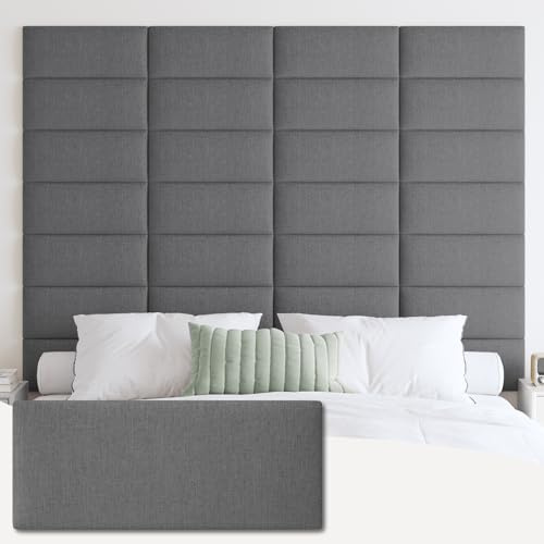 IFNOW Upholstered Wall Mounted Headboard, 3D Soundproof Wall Panels Peel and Stick Headboard for Queen Size, Home Decor, Reusable and Removable Tufted Bed Headboards in Dark Grey(9 Panels, 10 x 24)