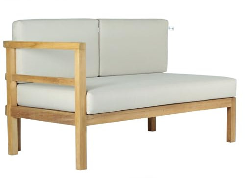 Teako Design Ecksofa Pusiano Outdoor Gartensofa Links Teak Massivholz, Eckcouch für Garten, Robustes Outdoor Sofa, Holzgartenmöbel, Wetterbeständige Gartenliegen