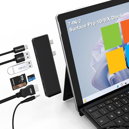 Surface Pro 9/10/11 Thunderbolt 4 Docking Station 3*Display - 7 in 1 mit 4K HDMI, USB-C Thunderbolt 4, 2 USB 3.0, SD/TF Kartenleser, 3.5mm Audio, Zubehör für Surface Pro 9/Pro 10/Pro 11/Pro X