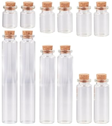 Cheriswelry 12 pièces 6 tailles mini bouteilles en verre vides avec bouchon en liège transparents - flacons de vœux, pots de sorts, bouteilles en verre pour messages, pour bricolage, décoration