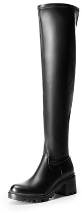 DREAM PAIRS Stivali Donna Alti sopra Il Ginocchio, Caldi e alla Moda, Size 38.5, Nero-Pu, SDOB2406W