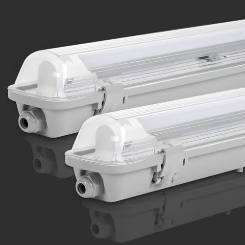 Fiqops 2 Stück Feuchtraumleuchte LED 150cm 24W 2400lm Wannenleuchte Kaltlweiß 6500K IP65 Wasserfest Feuchtraumlampe T8 LED Röhre,Röhrenlampe Werkstattlampe für Garage Keller Büro