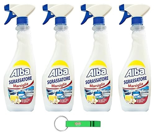 4x Alba Sgrassatore Marsiglia Entfetter mit Marseille-Duft,Ideal in der Küche und in Jedem anderen Raum im Haus,Reinigungsmittel 650ml + Beni Culinari Kostenloser Schlüsselanhänger