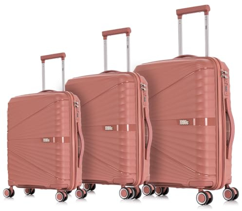 1990s Juego de Maletas expandibles Polipropileno 3 Piezas|Maleta Cabina 55x39x21.5cm|Mediana expandible 65cm|Grande Extensible 75cm (RosaDorada)