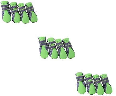 INOOMP 3stücke Sommerliche Atmungsaktive Hundeschuhe Mit Rutschfester Sohle Kleine Hundestiefel Grün Für Outdoor-aktivitäten Und Adjustable Snap-Verschluss Für Sicheren Halt