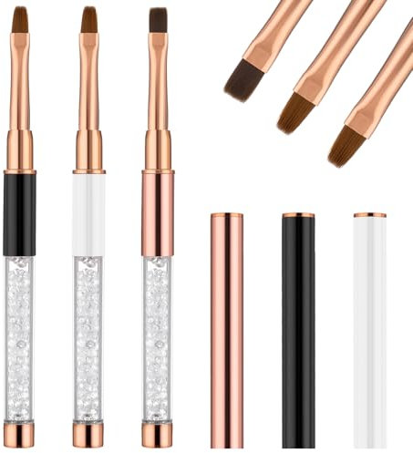 AOZUO 3 pinceles de gel para uñas, pinceles para uñas de gel, accesorios de uñas, mango de estrás UV, pincel de arte de uñas, herramienta de arte de uñas, delineador de uñas, lápiz de puntos, regalo