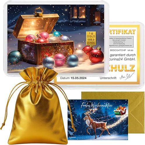Goldschulz Goldbarren 1g 1 Gramm Motivbox - Weihnachtskugeln - Geschenk + Echtheitszertifikat