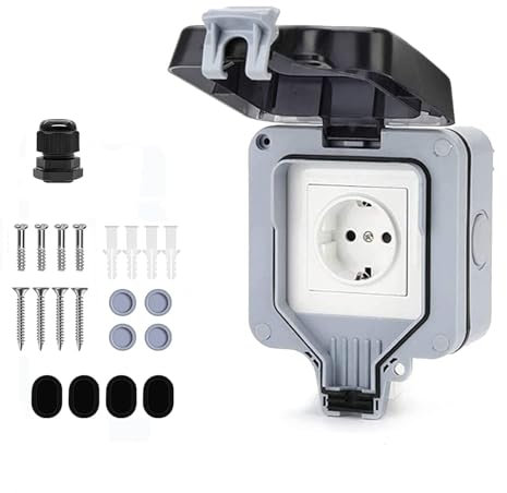 Demoyaya Double prise extérieure étanche IP66 - Double prise murale - Prise murale - Boîte de prise extérieure étanche - 1 compartiment verrouillable pour jardin (Socket-1)