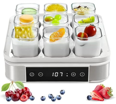 CHANGLKJ Yaourtière Numérique Automatique, Machine À Yaourt Grec avec Écran LCD Et 9 Pots en Verre Réutilisables, Contrôle De Température Constante Et Temps Réglable, pour Yaourt Biologique, Fromage