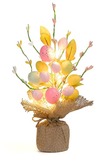 Valery Madelyn 40CM Easter Egg Tree with Lights, Colorful Twig Tree Easter Table Decorations for the Home