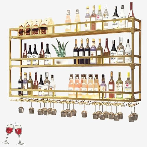 Weinregal aus Metall für die Wand, Barregale, Spirituosenregal, Wandmontage mit LED-Licht, hängender Weinglashalter, Regal für Spirituosenflaschen, schwebender Barschrank, Spirituosenflasche
