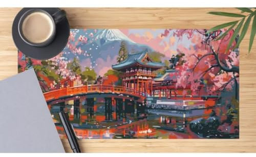 Japan Mouse Mat Large Desk Mat 39.4x19.7 Inch, Landscape Mouse Pad Gaming Mousepad, Waterproof Keyboard Mat, Durable Desk Pad, Non-Slip Rubber Base Mouse Mats for Desk Office Gaming Home Decor M419