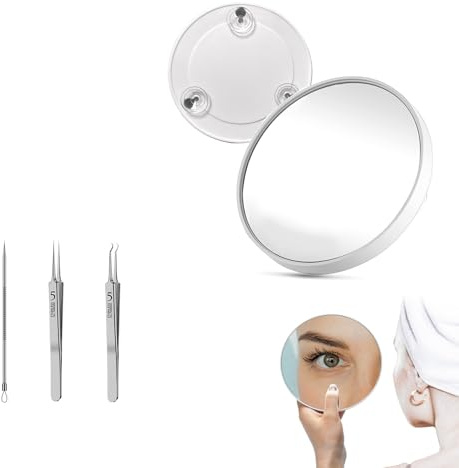 YFaith Specchio Trucco Ingranditore, 20X Specchio da Trucco, Bianco Rotondo Specchio Portatile, con Ventosa e Set di Clip per Punti Neri, per Bagno, Camera da Letto, Dormitorio
