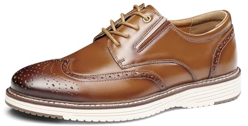 Hantatop Mens Dress Shoes, Genuine Leather Brogue Wingtip Casual Oxford Shoes with Arch Support, Comfortable Stylish Lace Up Derby Dress Sneakers for Business Daily Wedding