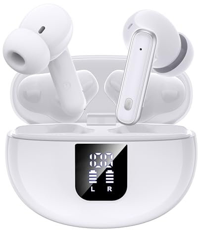 Bluetooth Kopfhörer, Kopfhörer Kabellos Bluetooth 5.4 In Ear, Kabellose Kopfhörer 36 Std Kabellose Kopfhörer mit 4 ENC Mic, LED Display IP7 Wasserdicht Ohrhörer Weiß