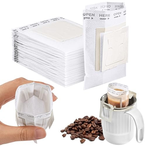 HOTUT Portable Coffee Filter Paper Bag, 40 Pcs Disposable Drip Coffee Filters Bag, Food Grade Hanging Ear Drip Coffee Bag for Most Cups, Home, Office, Travel, Camping, White