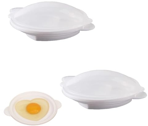 2 escalfadores de huevos para microondas, reutilizables para microondas con forma de corazón, moldes para huevos escalfados con revestimiento antiadherente, olla de huevos para microondas para