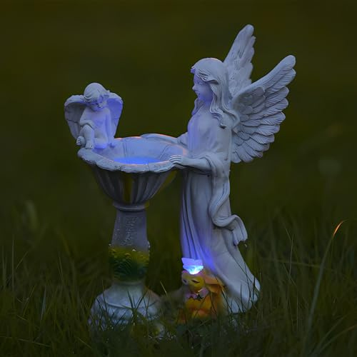 Tuzsocr Solar Engel Gartenstatuen,Schutzengel-Figur mit LED Vogeltränke,Gartendeko für Außen Groß Solarleuchte,Wetterfest Grabschmuck für Friedhof,Fairy Engel Skulptur Deko Rasen,Hof,Terrasse (Stil 1)