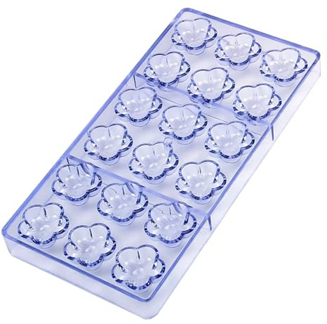 Molde de policarbonato para chocolate con 18 cavidades en forma de flor para caramelos y pasteles, herramienta para hornear, suministros de cocina