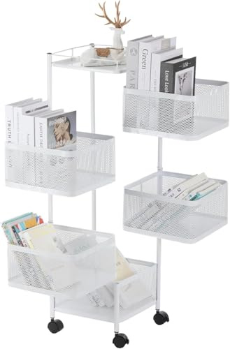 Oyajia Fruit Vegetable Rack 6 Tier, Rotating Kitchen Storage Rack, Fruit Vegetable Storage Rack on Wheels, Detachable Storage Trolley Cart, for Kitchen/Living Room/Bedroom/Corner Organisation (White)