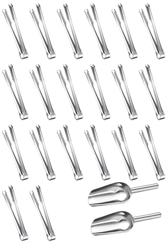 Edelstahl Zuckerzange Set,20 Stücke Zuckerzange und 2 Stücke Eisschaufel,Eiswürfelzange,Süßigkeiten Zange,Küchenzange,Gebäckzange,für Hochzeit Party Candy Bar Büfett Grill
