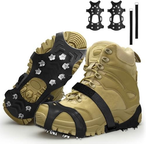 11 Dents Crampons, Crampons pour Chaussures Antidérapant, Universelles Crampons Pointes Antidérapent, pour Hiver Randonnée Pêche Marche, Alpinisme en Hiver (XL)