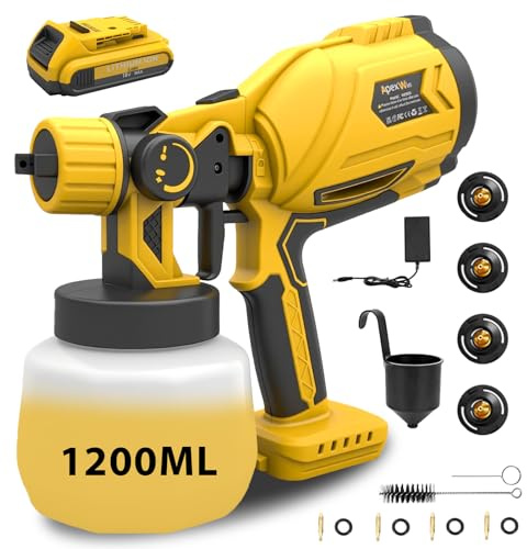 Cordless Paint Sprayer 800w HVLP+3.0Ah Battery Charger Set丨Paint Sprayer Gun for DIY, Deck,Fence,Wall,Etc.Handheld Paint Spray with 1200ml Tank,3 Patterns,4xCopper Nozzle,Fit for Dewalt 18-21V
