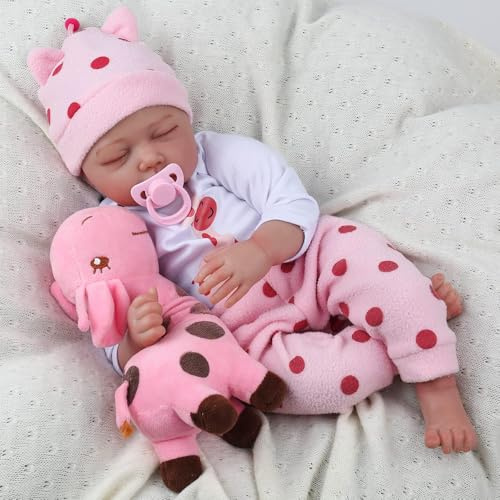 RUNGQIANY Bambola Realistica, 22 Pollici Bambole Reborn Bambola Morbida In Silicone E Vinile 55 Cm Reborn Femmina Con Accessori, Neonato Bambola Occhi Chiusi Giocattolo Per Bambine 3+ Anni
