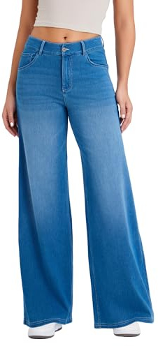 LaiEr Wide Leg Jeans for Women with a Traditional Button and Zipper Placket Design,Straight Cut, Loose fit,Suitable for Casual, Yoga, Fitness High Elasticity Denim Pants.