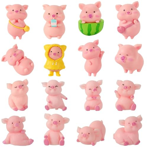 16 Stück Glücksschweinchen Figuren, Kleine Glücksschweine Glücksschwein Miniatur Garten Ornamente Glücksbringer Neujahr 2026 Schweinchen Glücksbringer für Prüfung Tischdeko Geschenk Silvester Deko