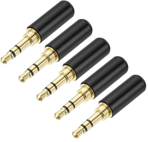 sourcing map 5Pcs 3.5mm Replacement Repair Plug Jack, 3 Pole Metal Stereo Male Plug 3.5mm Solder DIY Audio Cable Connector for Headphone Earphone Microphone Cable Repair, Bright Black