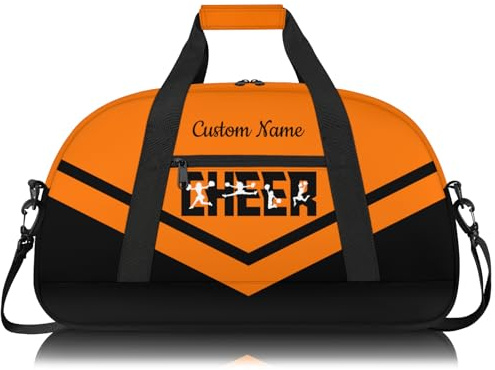 Cheerleading Seesack für Mädchen, personalisierbar, wasserdicht, Sporttasche für Cheer, Fitnessstudio und Reisen, Orange / Schwarz, Carry-On 20-Inch, Cheer Bag für Mädchen