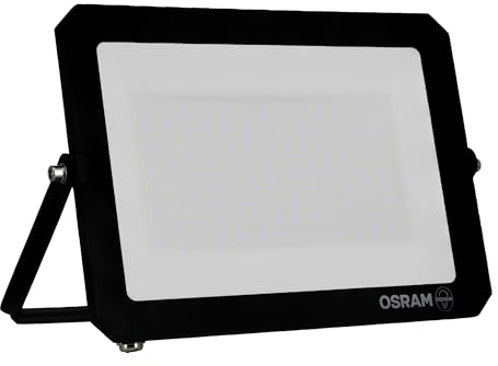 Foco LED OSRAM LUX moderno de 100 W, 9000 lm, 4000 K, IP65, aluminio negro, foco para exterior, cristal esmerilado.