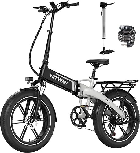 HITWAY Bicicleta Eléctrica, 20 * 4,0 Pulgadas E Bike, Ciclismo de Montaña Autonomía de 60-120km, Bici Eléctrica Plegable con Batería 48V 13Ah, 7 Velocidades, Motor de 250W, Ebike Urbana para Adultos