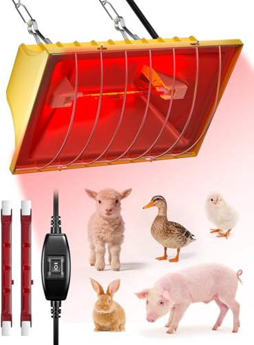 GlowUp Rotlichtlampe Wärmelampe für Küken 275W, Enthält 2x 250W Infrarot Heizlampen, Geflügel-Wärmelampe Hühnerstall für Hühnchenbrüter, Welpen, Enten, Schweine, Lämmer (Goldene)