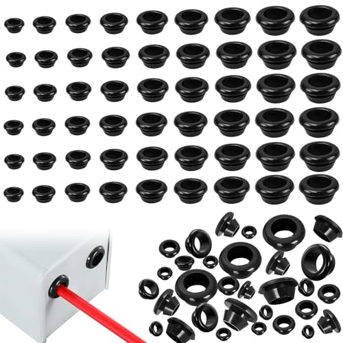 PacuM 90 Piezas Pasacables de Goma Negro Arandelas de Goma Impermeable Pasacables Electrico para Proteger Cables Enchufes 9 Tamaños, 3mm, 4mm, 5mm, 6mm, 7mm, 8mm, 10mm, 12mm, 14mm