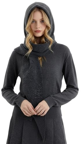 Bemonew Kapuzenschal, Kapuzenschal für Damen, warm, weiche Wollmischung, Strickmütze, stilvoll, gehäkelt, Winterschal, Wickeltuch, Grau