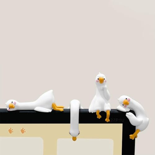 4 Pcs Mini Lazy Ducks Desk Ornaments, Cute Desk Ornaments, Lazy Goose Figurines for Computer Monitor Decor, Tiny Adorable Duck Statues, Car Dashboard Office Desks Accessories (full set)