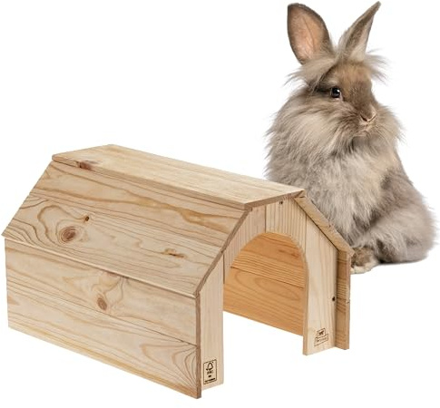 Ferplast Holzhaus für Kaninchen, Meerschweinchen & Hamster HIDDA, Kleintierhaus aus FSC®-zertifiziertem Holz, Gebürstete Optik, Schnellmontage-Set, 46 x 34 x H 27,5 cm, Größe XL