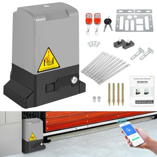 Accionamiento de puerta corredera de 370 W hasta 800 kg, Smart WLAN/Bluetooth, juego de accionamiento para puerta de garaje con control por aplicación, 2 mandos a distancia, cremallera de 4 m