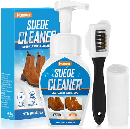Nanoxa Suede Cleaner, No-Rinse Suede Shoe Cleaner, Foam Shoe Cleaning Kit with Brush and Towel, Suede and Nubuck Shoe Cleaner for Suede, Nubuck, Leather, Boots, Sneakers & Trainers