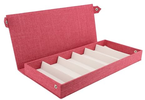 BONKZEBU Brillenbox aus Leinen mit 6 Fächern, Stilvoller Brillen-Organizer für Zuhause und auf Reisen, Hochwertiges Leinenmaterial, Großes Fassungsvermögen, 14,96 X 6,69 X 1,57 Zoll (Rosa)