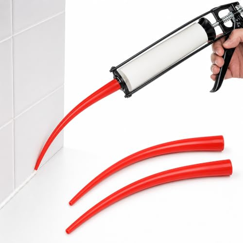 3 Pcs Extra Long Silicone Nozzles, Caulking Nozzle Tips for Sealant Gun | Red Finish, Fits Compatible Sealant Cartridges, Long Glue Tool for Windows, Doors and Bathrooms