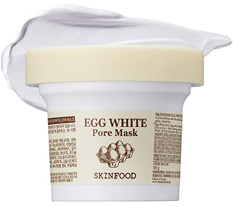 Skinfood Eiweiß-Porenmaske 3,52 oz. (100g) - Porenverfeinernde Abwaschmaske, strafft die Poren, entfernt Mitesser und abgestorbene Hautzellen, Haut glatt und weich