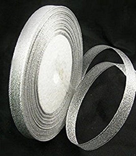1 x 25 Yard of 10mm Silver Metallic Organza Gift Wrap Ribbon, Ribbons for Gift Wrapping, Christmas Ribbon, Gift Wrapping Ribbon for Crafting, Wedding Party Decor