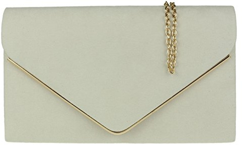 Girly Handbags Faux Suede Clutch Bag Envelope Metallic Frame Women Handbag Ivory