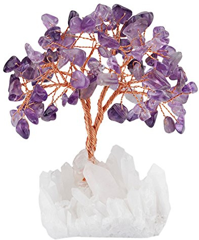 mookaitedecor Amethyst Kristallbaum mit Bergkristall als Basis und bewickeln mit Kupferdraht, schönes Symbol für Reichtum und Glück, Familie Büro Dekoration