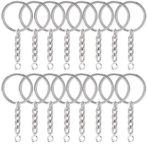 Porte-clés 100 Pièces Métal Anneaux de Porte-clé en Acier avec Anneaux de jonction Ouverts et connecteur pour Bricolage Crafts