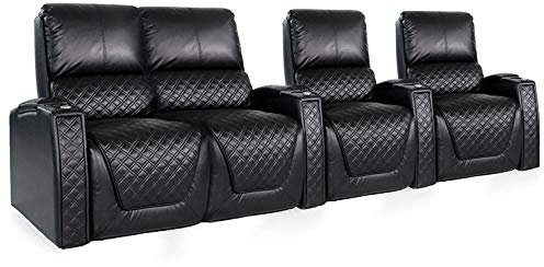 Zinea Kinosessel Queen - 4 Sitzer Loveseat Links - Premiumleder - elektrisch verstellbar - LED Becherhalter - Ambientebeleuchtung - elektrische Lendenwirbelstütze - verstellbare Kopfstütze